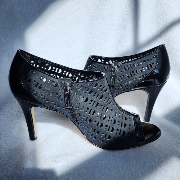 Calvin Klein Black Kailani Peep Toe Perforated Heels. - Picture 2 of 9